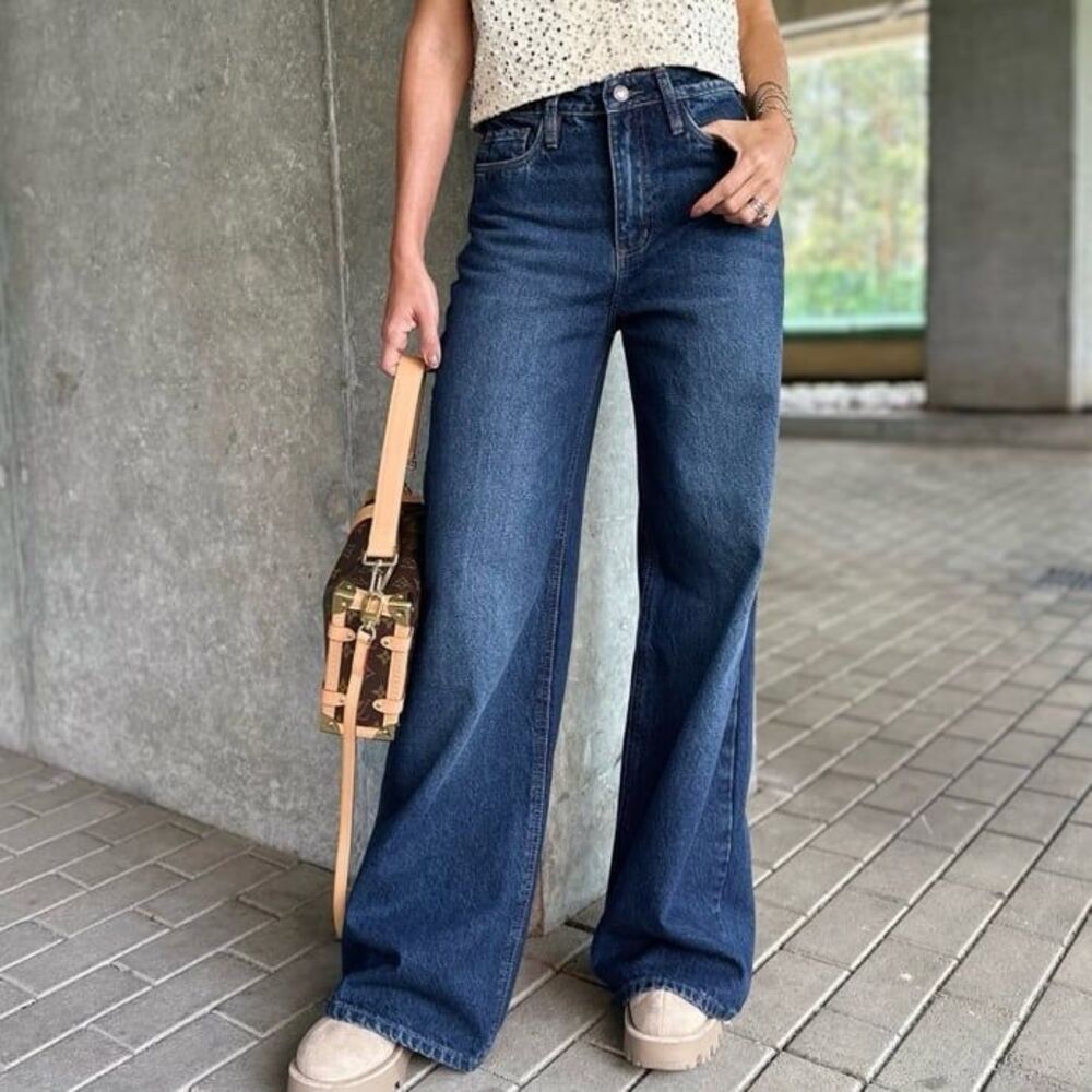 LOLA Premium dark wash mom flare 100% cotton jeans